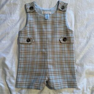 The Beaufort Bonnet Company Blue and Brown Houndstooth Romper